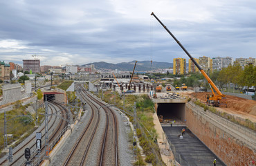 Obras de construccion del tren Ave en Barcelona España