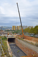 Obras de construccion del tren Ave en Barcelona España