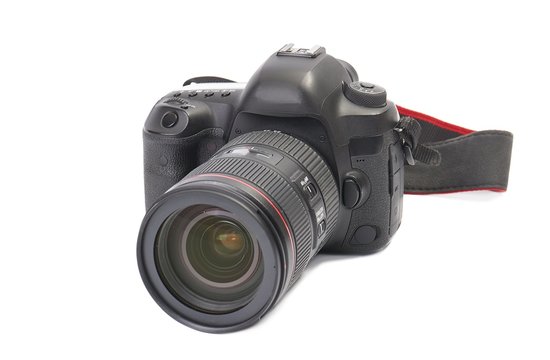 DSLR camera with zoom lens top view