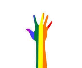Obraz premium Illustration of a hand painted in the colors of the LGBT flag