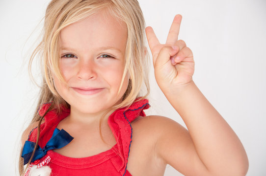 Portrait of Blonde Little Girl 5Y old on White Background