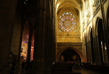 Fototapeta na wymiar Prague, interior and stained glass windows of St. Vitus Cathedral