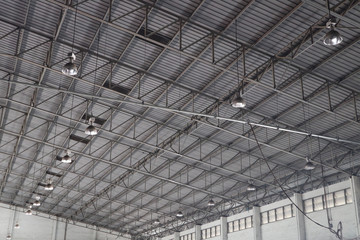 Metal aluminium frame roof and lighting construction design at warehouse factory industry 