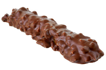 Chocolate bar with peanut and puffed rice isolated