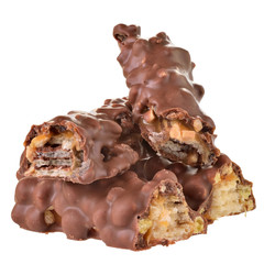  Chocolate bar with peanut and puffed rice isolated