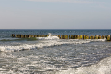 Baltic Sea shore equipped with breakwaters
