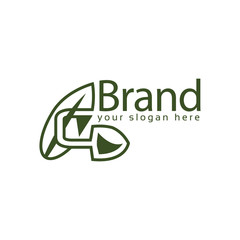Letter C leaf with shovel logo template., flat design. letter C. Vector Illustration on white background	