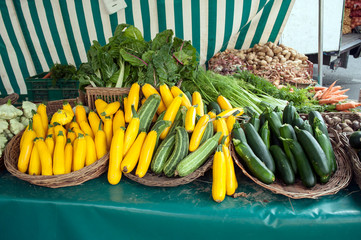 stall of zucchini on the market