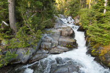 Section of a beautiful,  unnamed series of cascading waterfalls on the Paradise River in Mt. Rainier National Park.