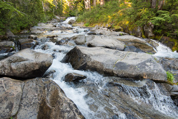 Obraz premium Section of a beautiful, unnamed series of cascading waterfalls on the Paradise River in Mt. Rainier National Park.