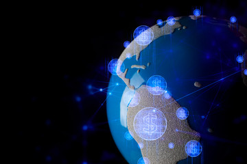 global world blue on black background