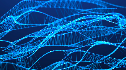 Abstract digital connection dots and lines. DNA structure. Data technology background. Sound wave. 3d rendering.