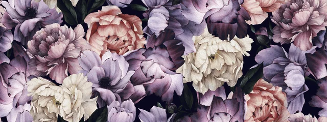 Poster Im Rahmen Nahtloses Blumenmuster mit Blumen, Aquarell © ola-la