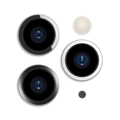 Realistic camera lens on smartphone, vector illustration