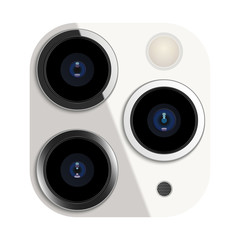 Realistic camera lens on smartphone, vector illustration