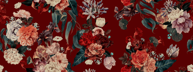 Fototapeta Seamless floral pattern with flowers, watercolor obraz