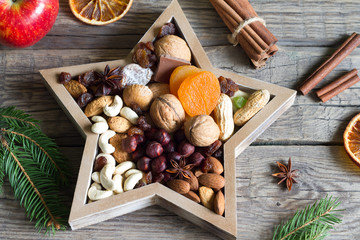 Nuts and dried fruits mix for Christmas