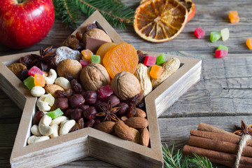 Nuts and dried fruits mix for Christmas