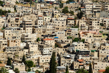 A view of one of the Arab-Israeli areas of Jerusalem consisting of and various houses of two to three floors with white walls