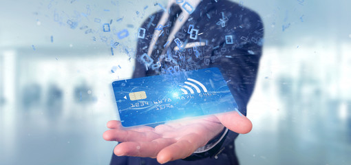 Man holding a contactless credit card payment concept 3d rendering