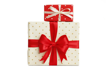Stylish red christmas gift box isolated on white background