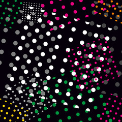 Seamless abstract background of multi-colored dots on a black background. Vector