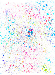 Colorful vibrant splash background. Abstract hand painted on paper watercolor texture. Decorative chaotic overlay for design. Bright artistic painting.