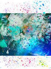 Colorful vibrant splash background. Abstract hand painted on paper watercolor texture. Decorative chaotic overlay for design. Bright artistic painting