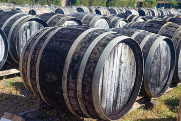 Olds Oak barrels outside, in the south of France