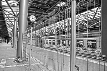 Moscow. Russia-07/11/2019: Aeroexpress train at Domodedovo international airport station in Moscow