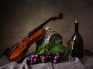 Still life with grapes and violin