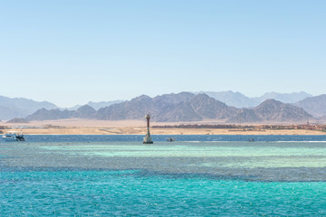 Red sea Tiran island Bay Akaba Light beacon rocks Sharm El Sheikh in Egypt