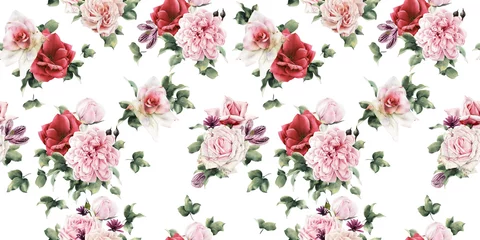 Wall murals Roses Seamless floral pattern with flowers, watercolor