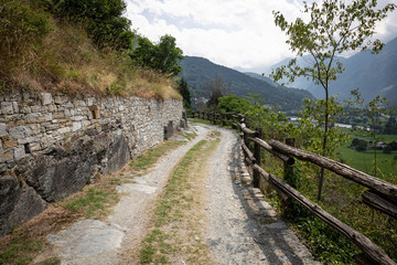 Fototapeta na wymiar Via delle Gallie Roman road between Balmas and Toffo villages (Montjovet), Aosta Valley, Italy