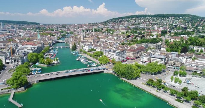 Zurich Skyline with River and Churches, Switzerland