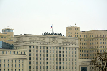 Moscow , Russia - 07.11.2019: The building of the Ministry of Defense of the Russian Federation in Moscow and the Moscow river