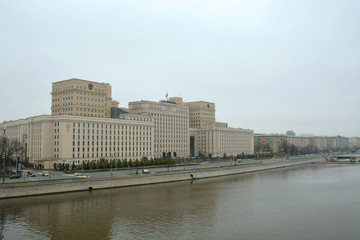 Moscow , Russia - 07.11.2019: The building of the Ministry of Defense of the Russian Federation in Moscow and the Moscow river
