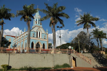 Old church and its square in a country town in Brazil - Olímpia - São Paulo - Brazil - obrazy, fototapety, plakaty