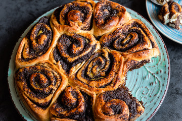 Poppy seed cake in the shape of a rosette. Traditional Polish cake for Christmas