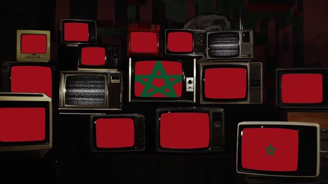  Flag of Morocco and Retro TVs. Zoom In.