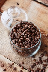 Roasted coffee beans in a glass jar