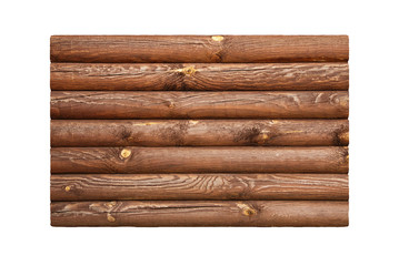Wooden wall from logs isolated on white