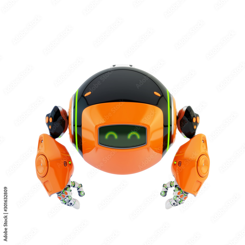 Poster aerial drone character with functional arms, 3d rendering