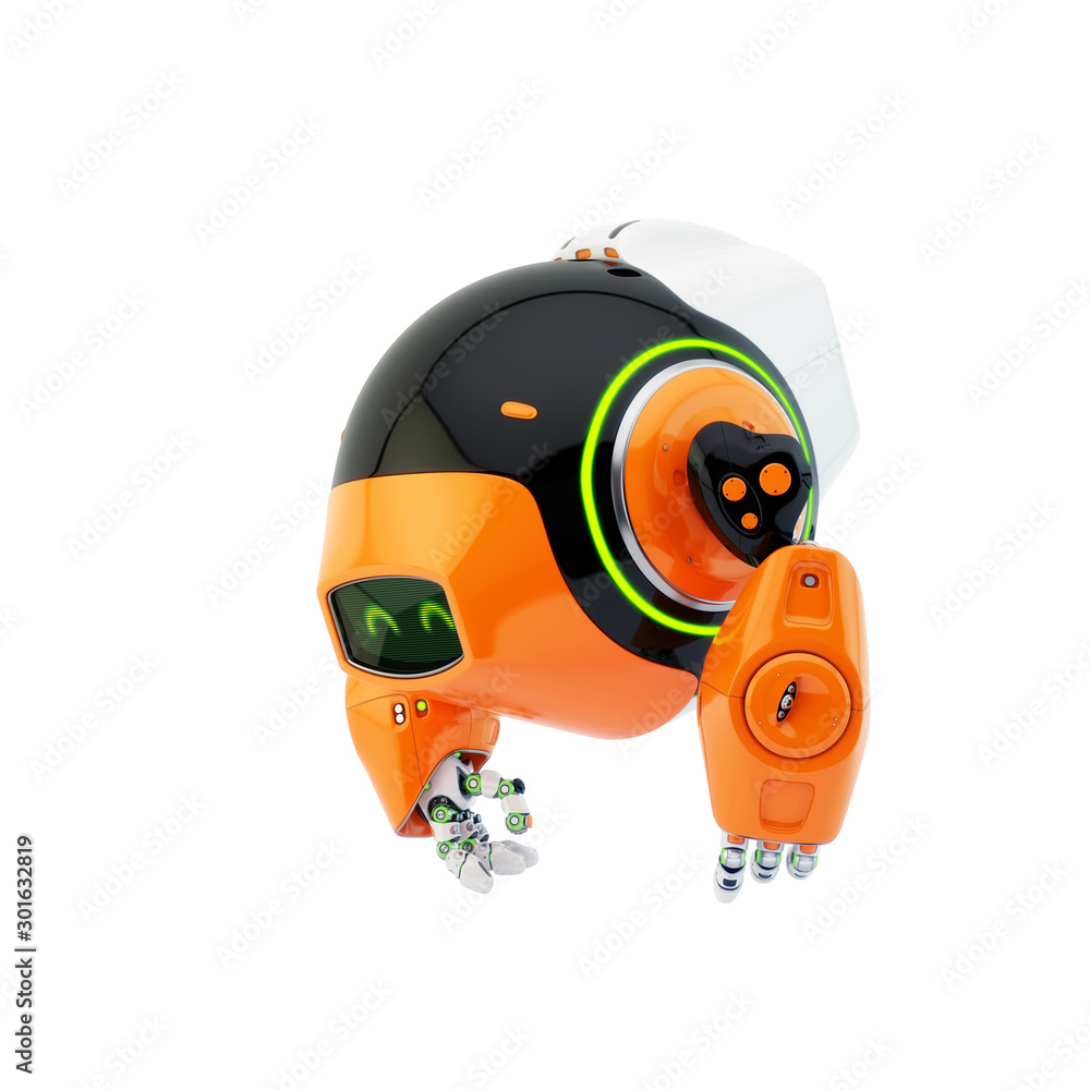 Poster aerial drone character with functional arms, 3d rendering