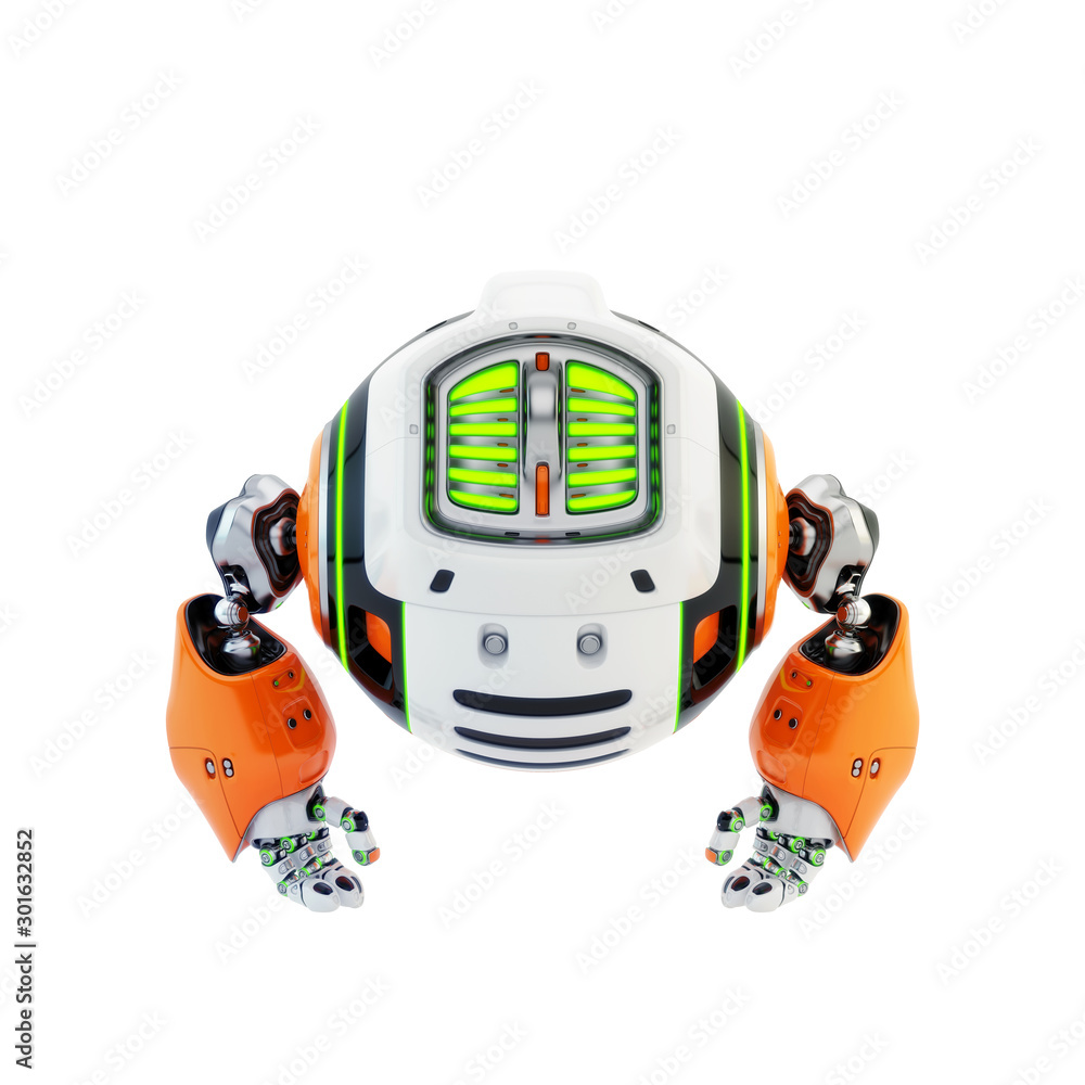 Poster aerial drone character with functional arms, 3d rendering