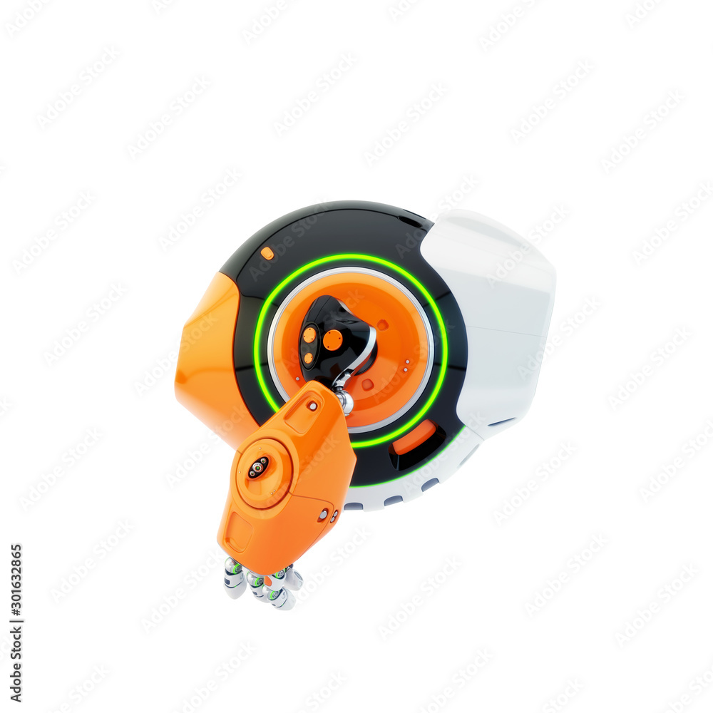 Poster aerial drone character with functional arms, 3d rendering