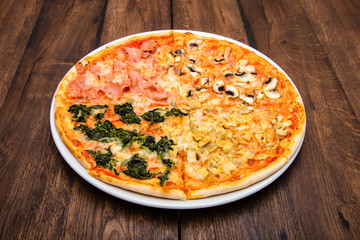 classic Italian pizza on a wooden table