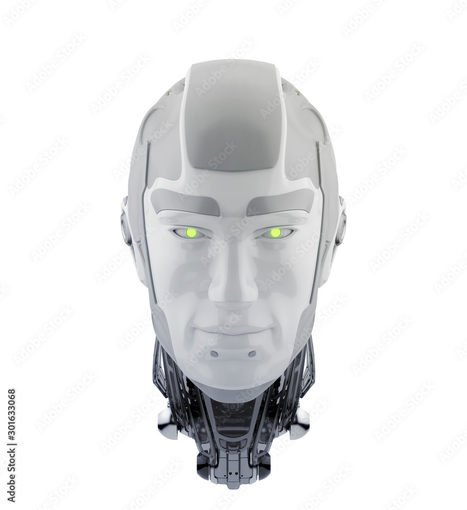 Poster futuristic robot head 3d rendering