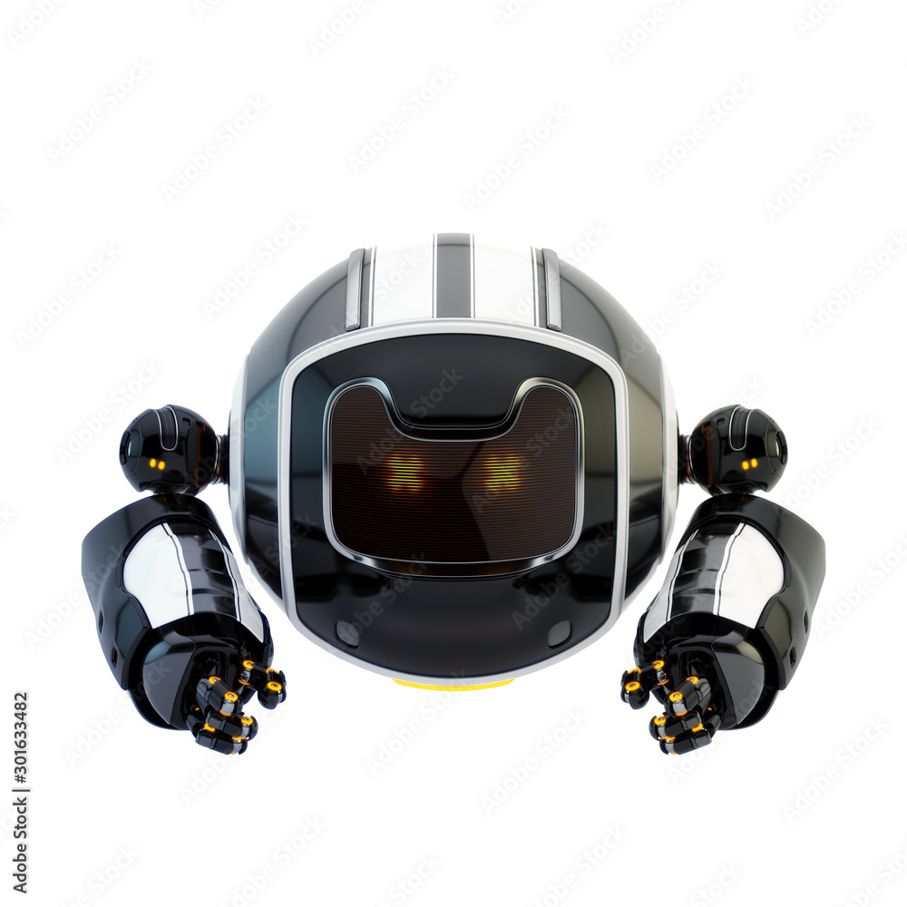 Poster aerial drone character with functional arms, 3d rendering