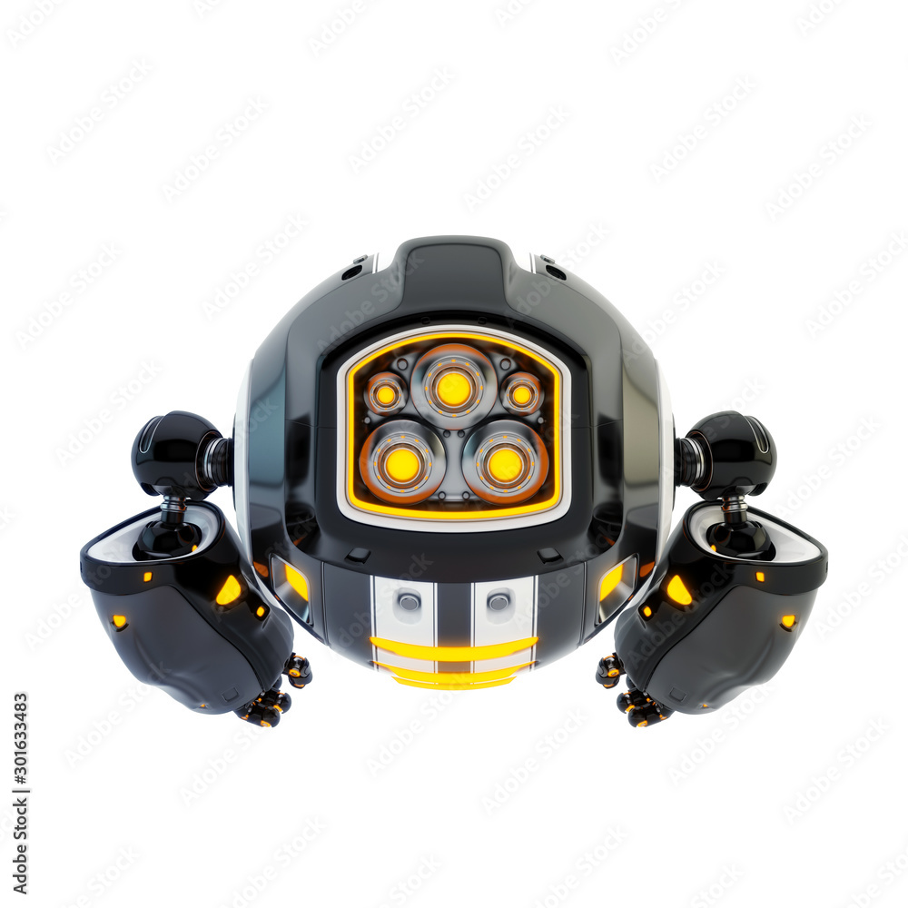 Poster aerial drone character with functional arms, 3d rendering
